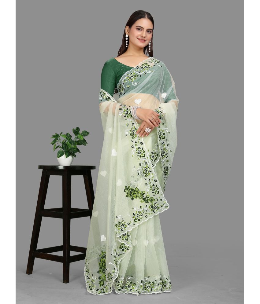     			Apnisha Net Embroidered Saree With Blouse Piece - Sea Green ( Pack of 1 )