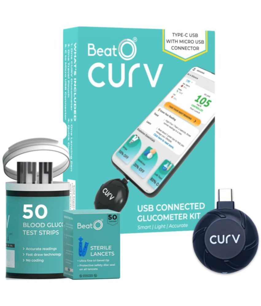     			BeatO CURV Smartphone Connected Glucometer Machine | FREE 50 Strips & 50 Lancets (Type-C USB Connector) | Not compatible with IOS