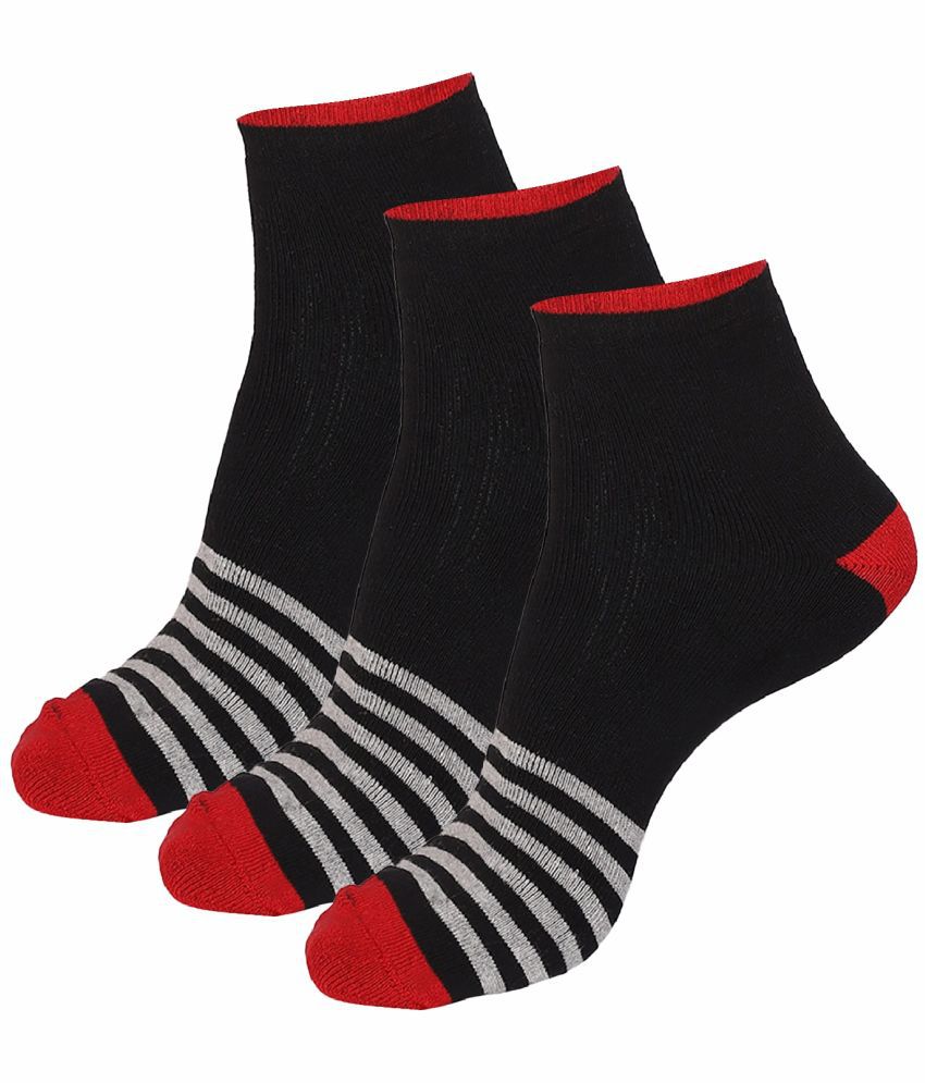     			Bodycare Cotton Blend Men's Striped Black Ankle Length Socks ( Pack of 3 )