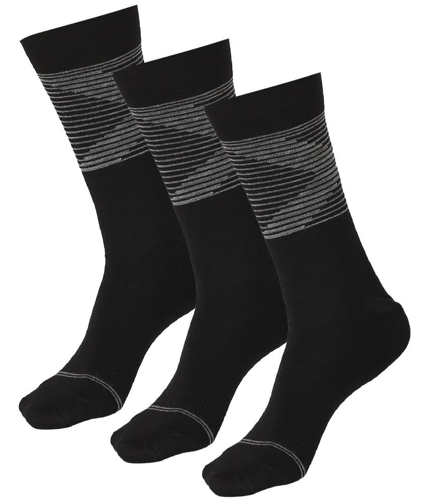     			Bodycare Cotton Blend Men's Striped Black Mid Length Socks ( Pack of 3 )