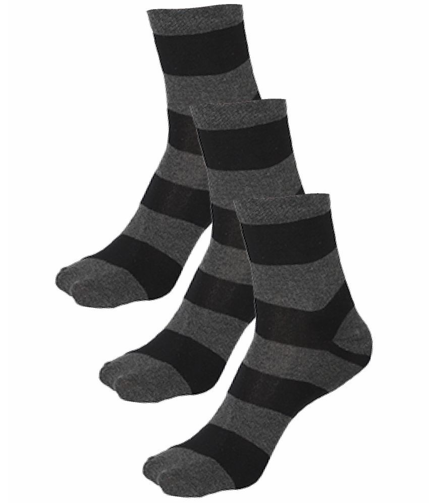     			Bodycare Cotton Blend Men's Striped Black Ankle Length Socks ( Pack of 3 )