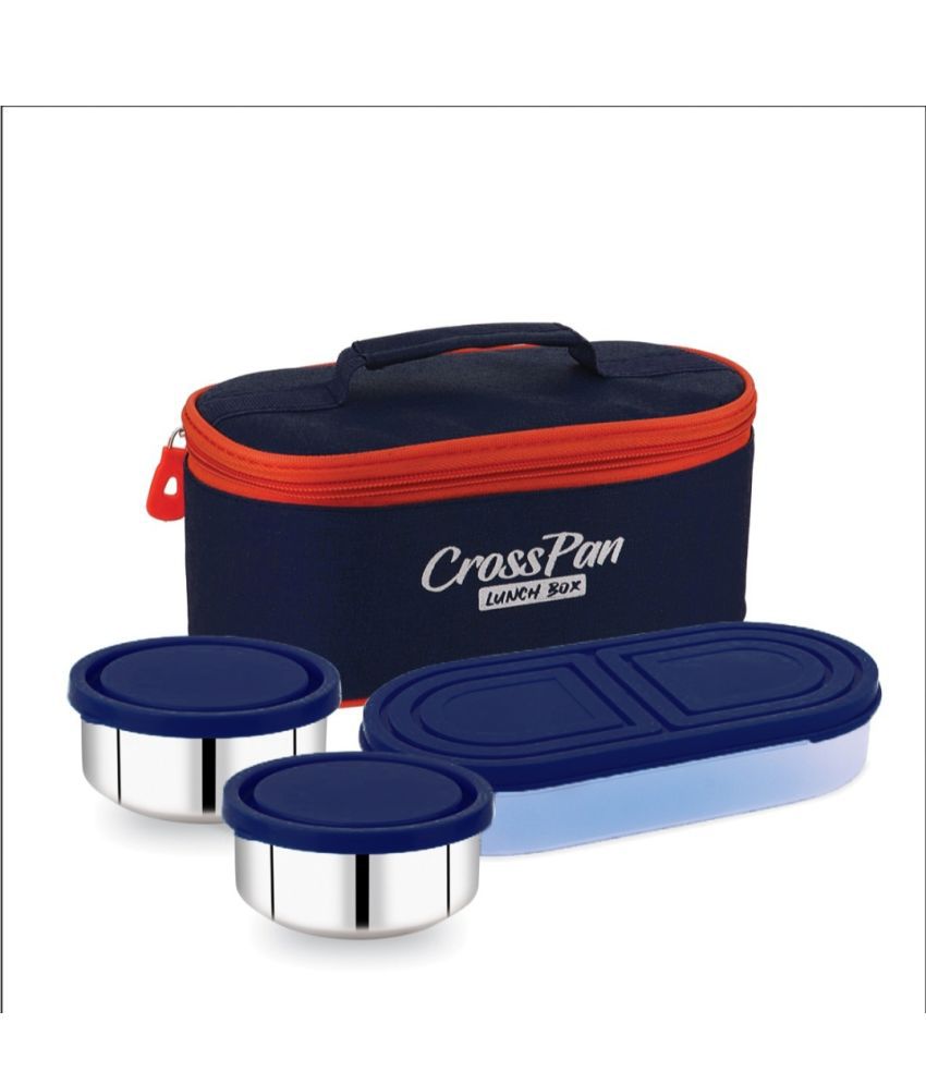     			CrossPan - Navy Blue Stainless Steel Lunch Box ( Pack of 1 )