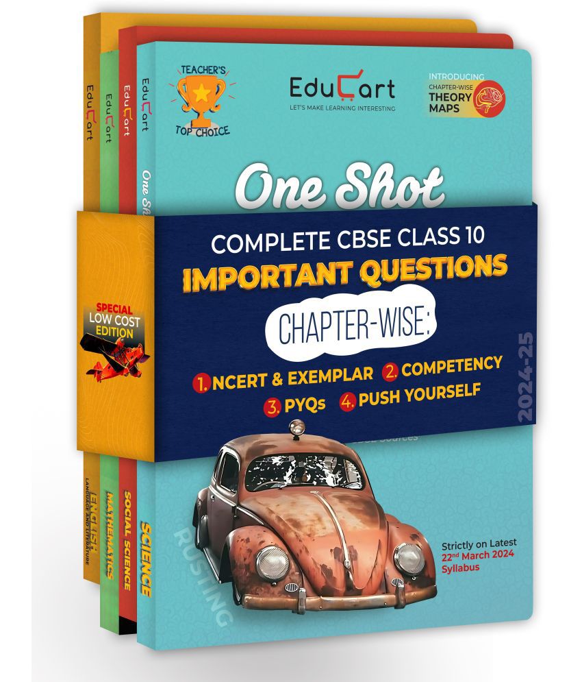     			Educart CBSE Class 10 One Shot Question Bank 2024-25 Science, Mathematics, Social Science and English (Updated for 2025 Exam) 4 Book Bundle