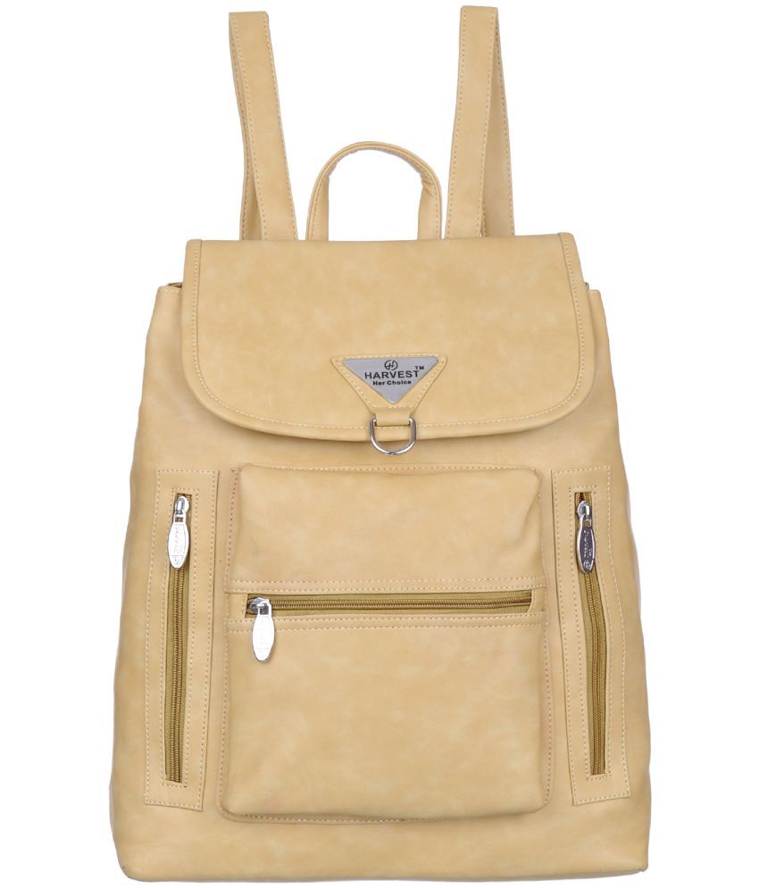     			HARVEST BAGS Beige Faux Leather Backpack