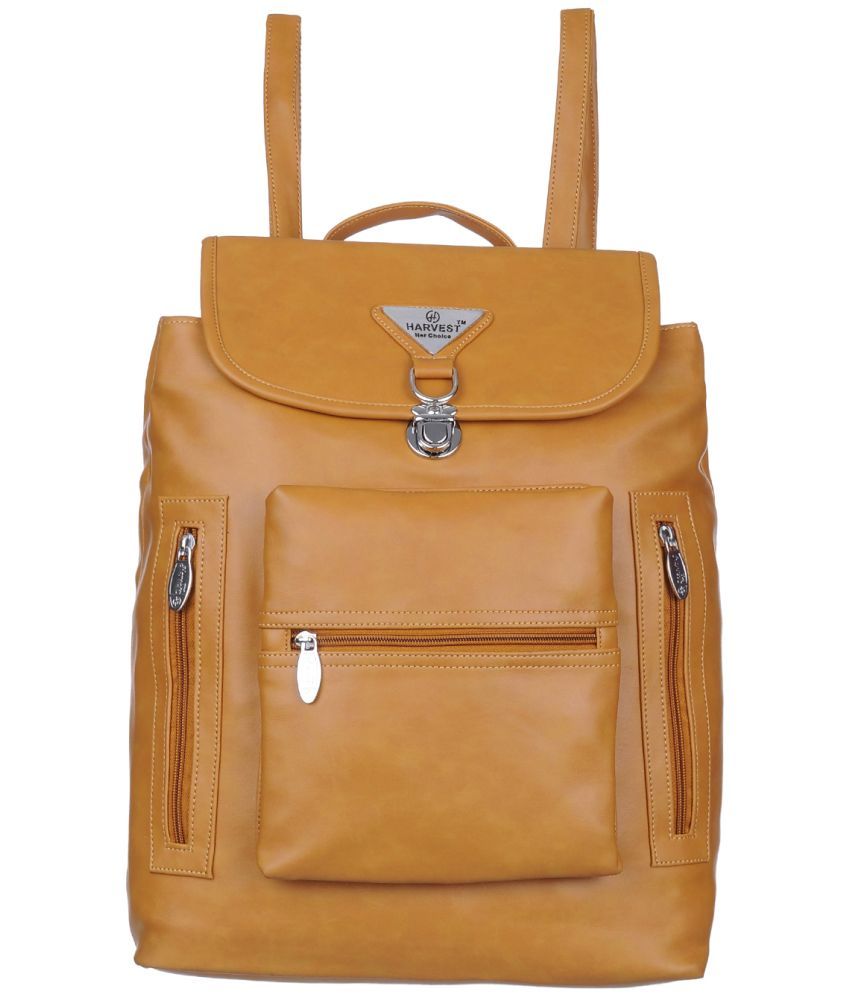     			HARVEST BAGS Khaki Faux Leather Backpack