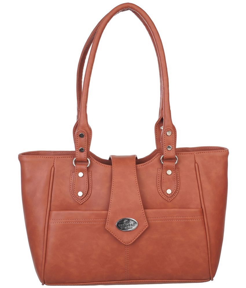     			HARVEST BAGS Orange Faux Leather Shoulder Bag