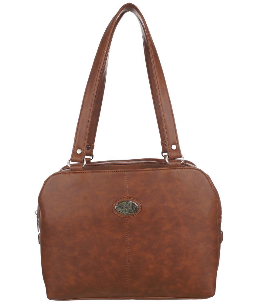     			HARVEST BAGS Tan Faux Leather Shoulder Bag