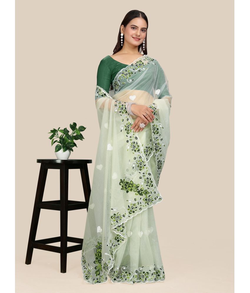     			JULEE Net Embroidered Saree With Blouse Piece - Sea Green ( Pack of 1 )