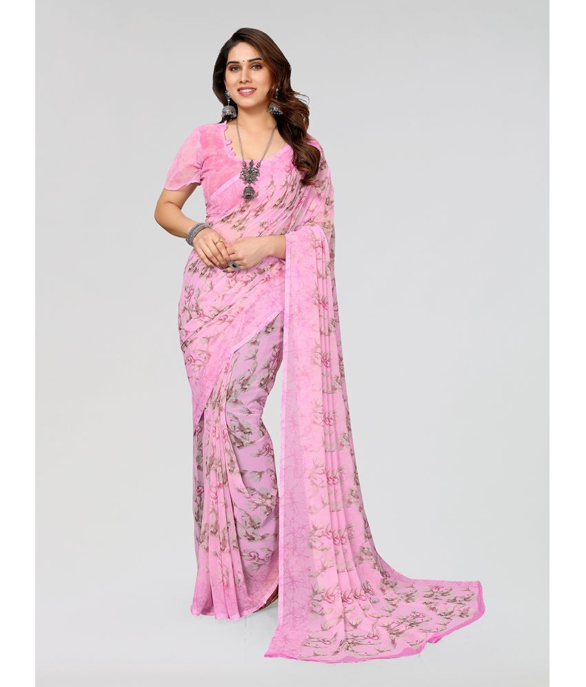     			Kashvi Sarees Georgette Printed Saree With Blouse Piece - Pink ( Pack of 1 )