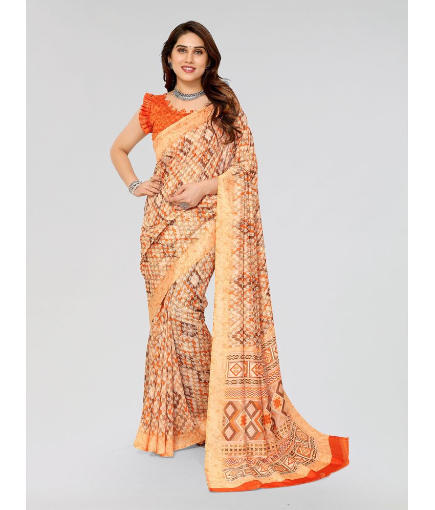     			Kashvi Sarees Silk Blend Printed Saree With Blouse Piece - Orange ( Pack of 1 )