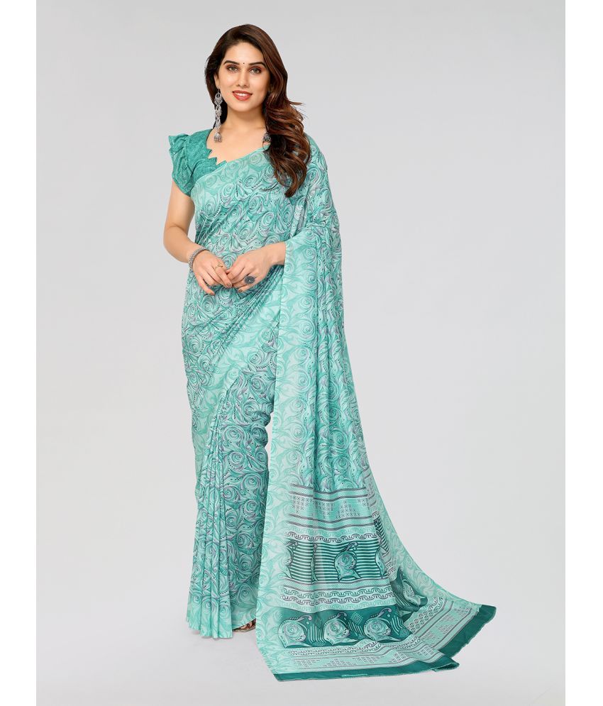     			Kashvi Sarees Silk Blend Printed Saree With Blouse Piece - Blue ( Pack of 1 )