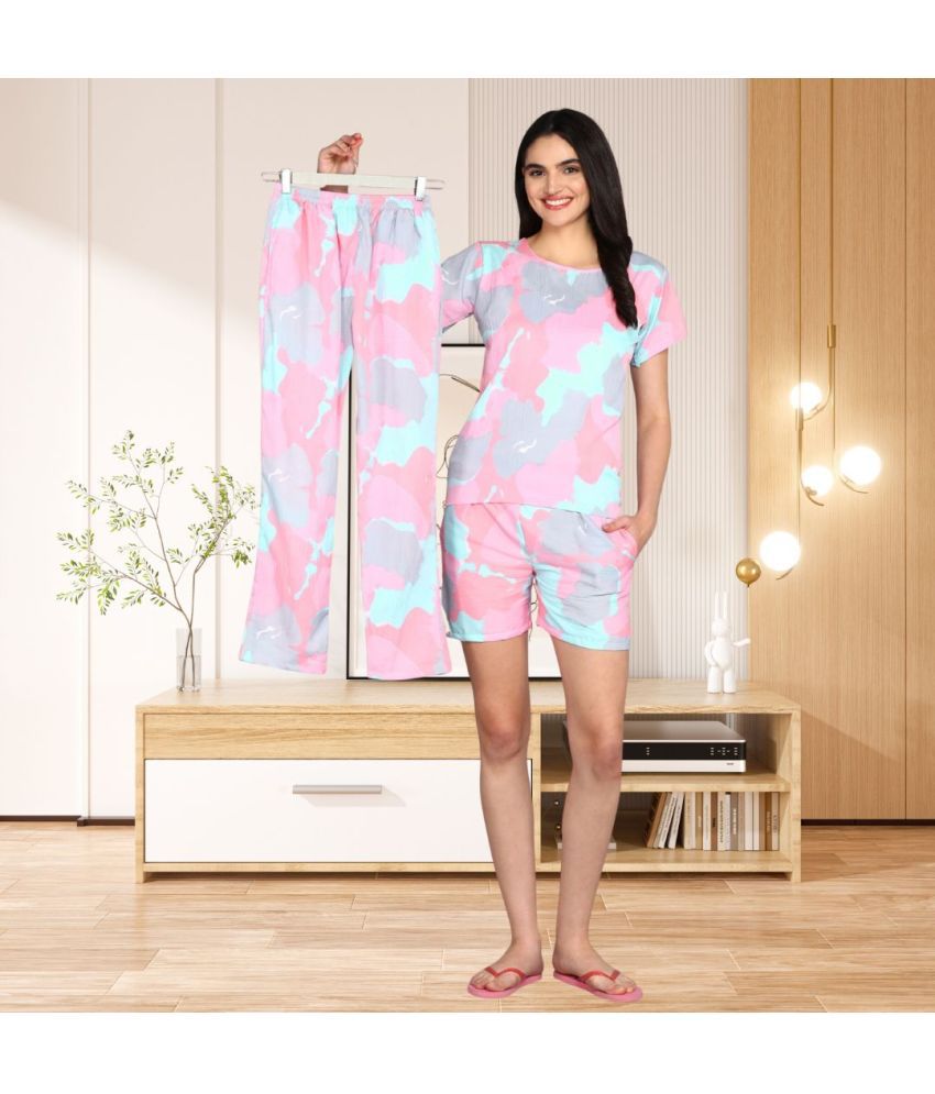     			SELVIFAB Pink Cotton Blend Women's Nightwear Nightsuit Sets ( Pack of 1 )