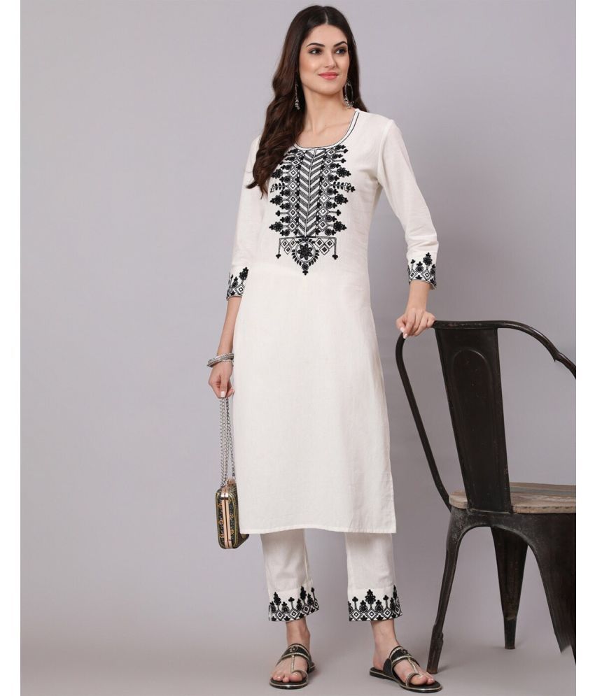     			Trijal Fab Rayon Embroidered Kurti With Pants Women's Stitched Salwar Suit - White ( Pack of 1 )