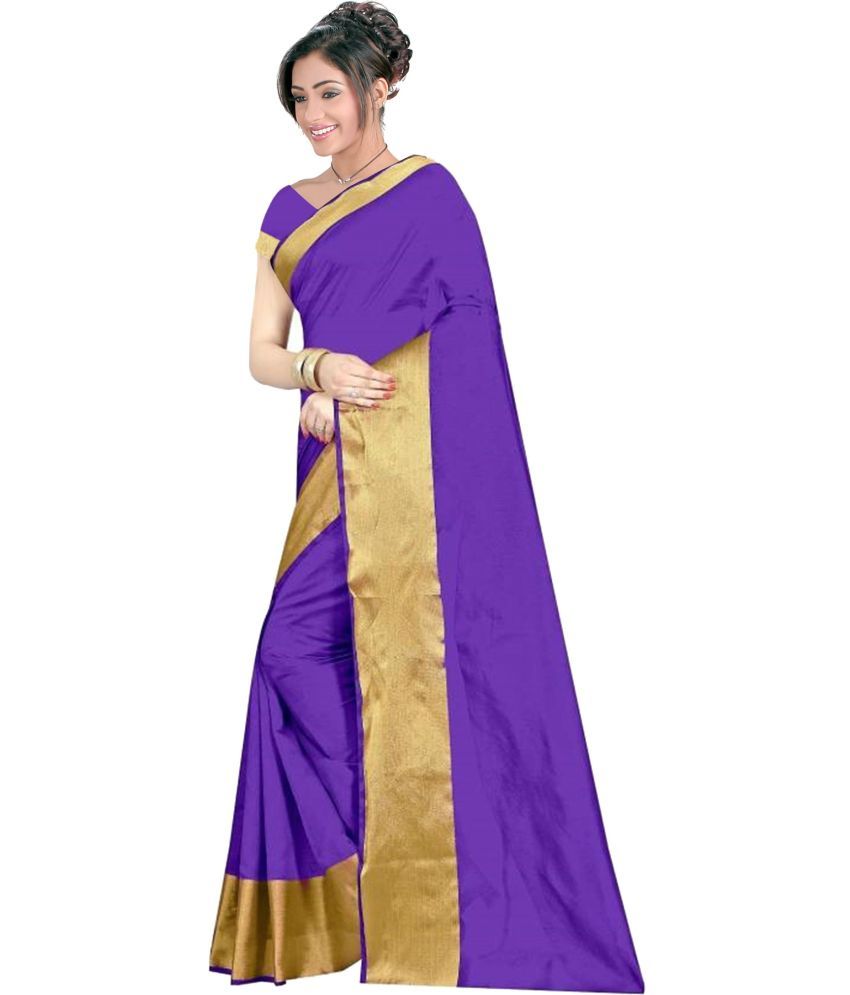     			Vkaran Cotton Silk Colorblock Saree With Blouse Piece - Blue ( Pack of 1 )