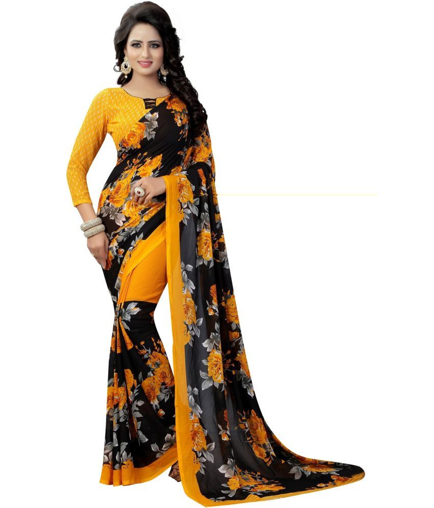     			Vkaran Cotton Silk Embellished Saree With Blouse Piece - yellow ( Pack of 1 )