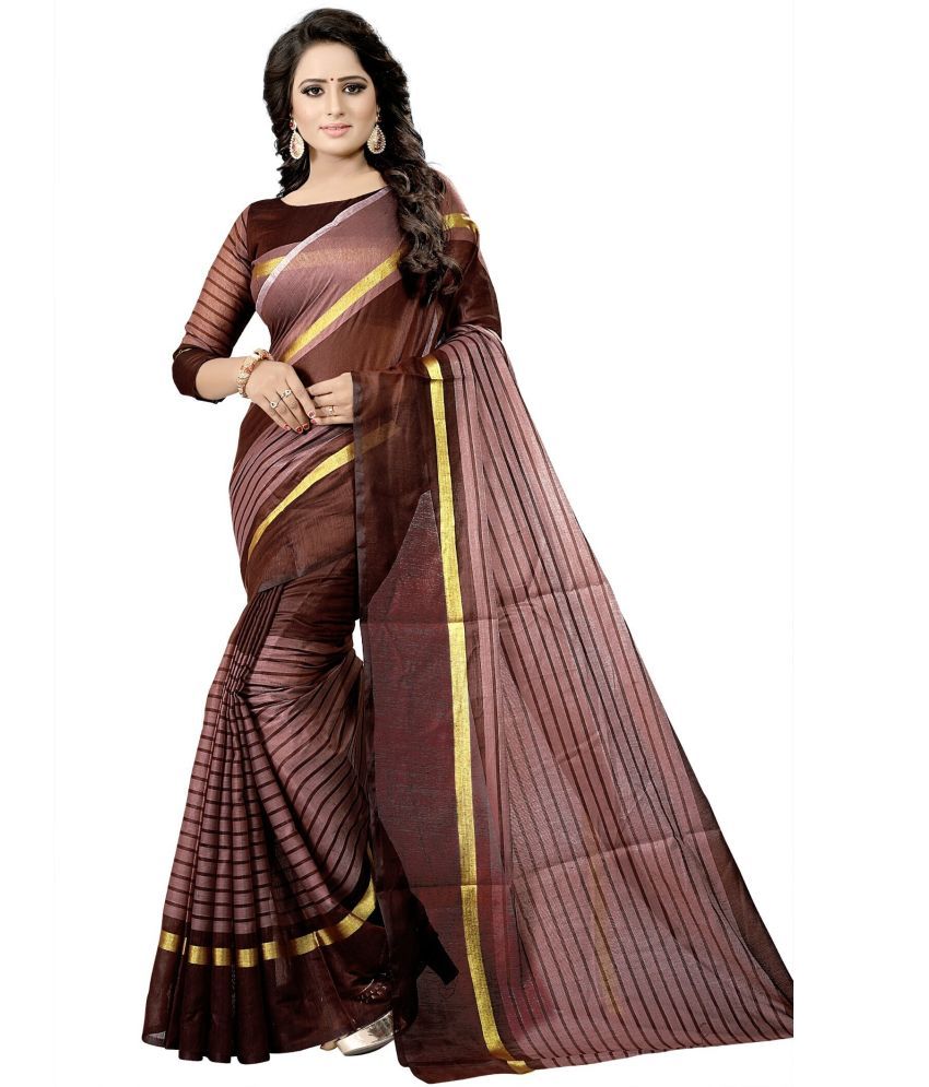     			Vkaran Cotton Silk Solid Saree Without Blouse Piece - Brown ( Pack of 1 )