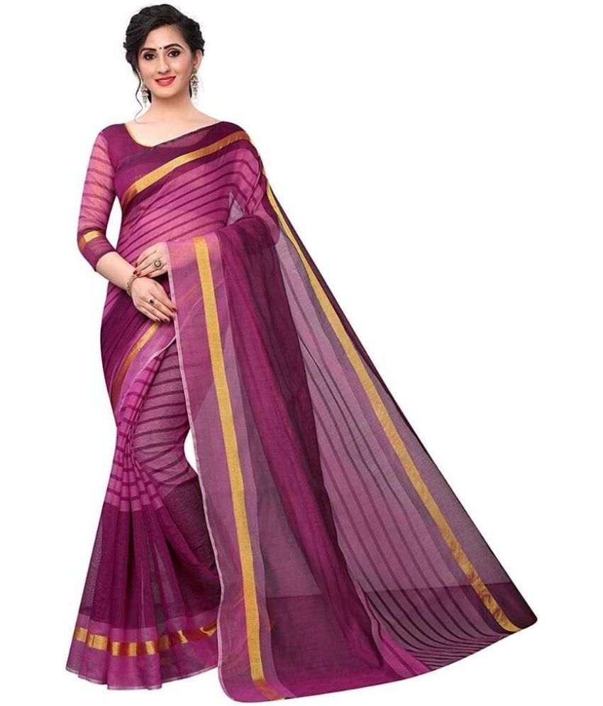     			Vkaran Cotton Silk Solid Saree Without Blouse Piece - Wine ( Pack of 1 )