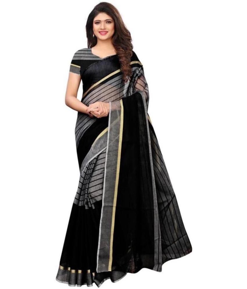     			Vkaran Cotton Silk Solid Saree Without Blouse Piece - Black ( Pack of 1 )