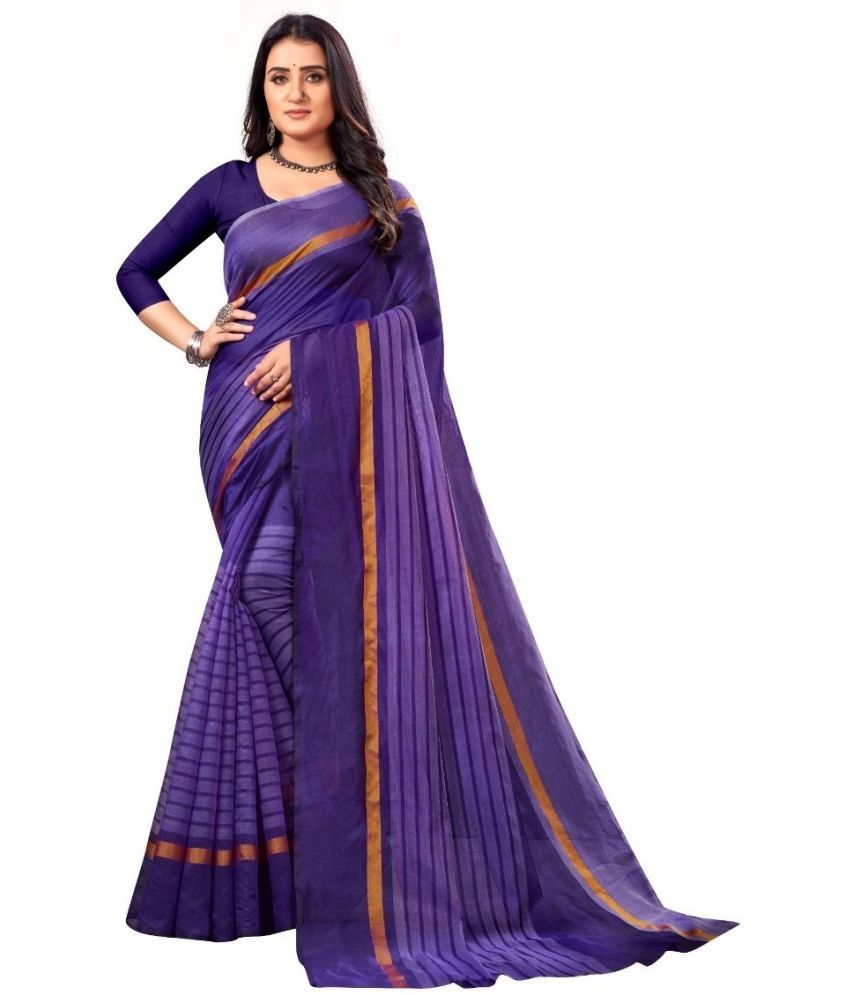     			Vkaran Cotton Silk Solid Saree Without Blouse Piece - Purple ( Pack of 1 )