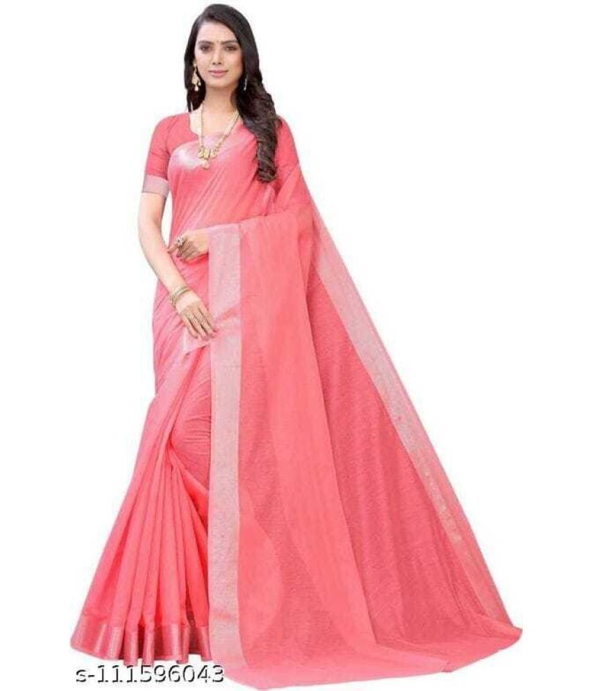     			Vkaran Cotton Silk Solid Saree Without Blouse Piece - Peach ( Pack of 1 )