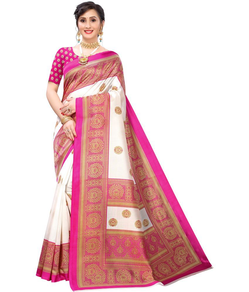     			Vkaran Cotton Silk Woven Saree With Blouse Piece - Pink ( Pack of 1 )