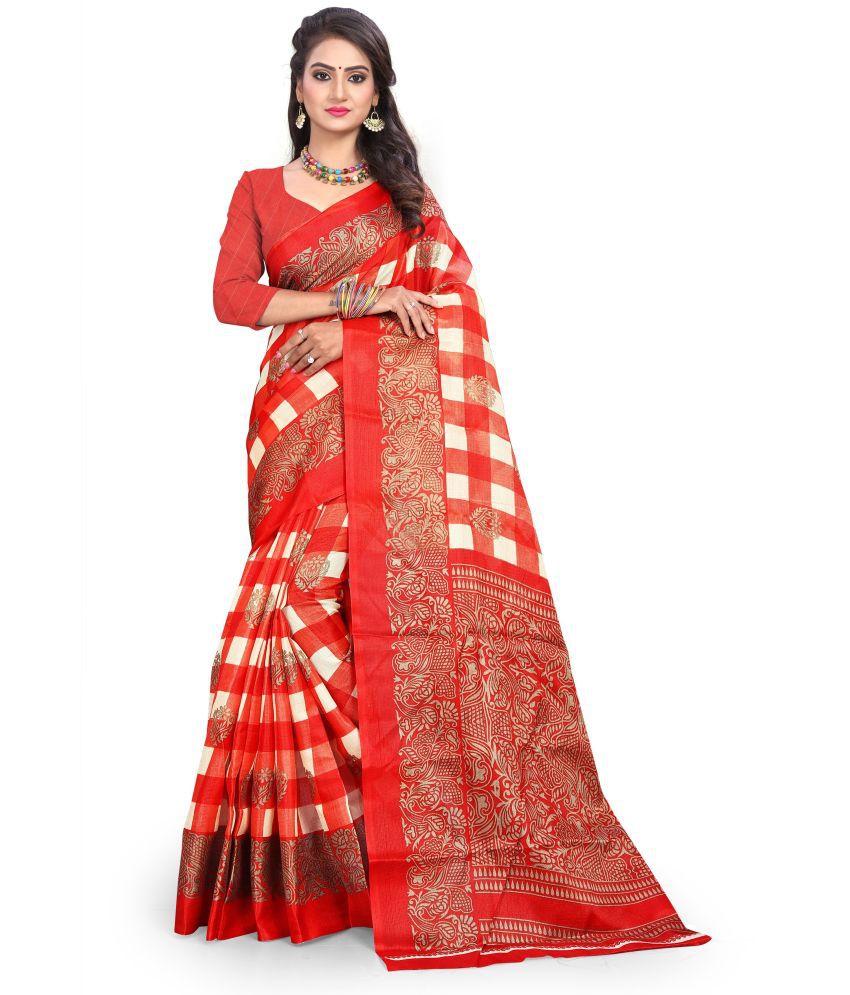     			Vkaran Cotton Silk Woven Saree With Blouse Piece - Red ( Pack of 1 )