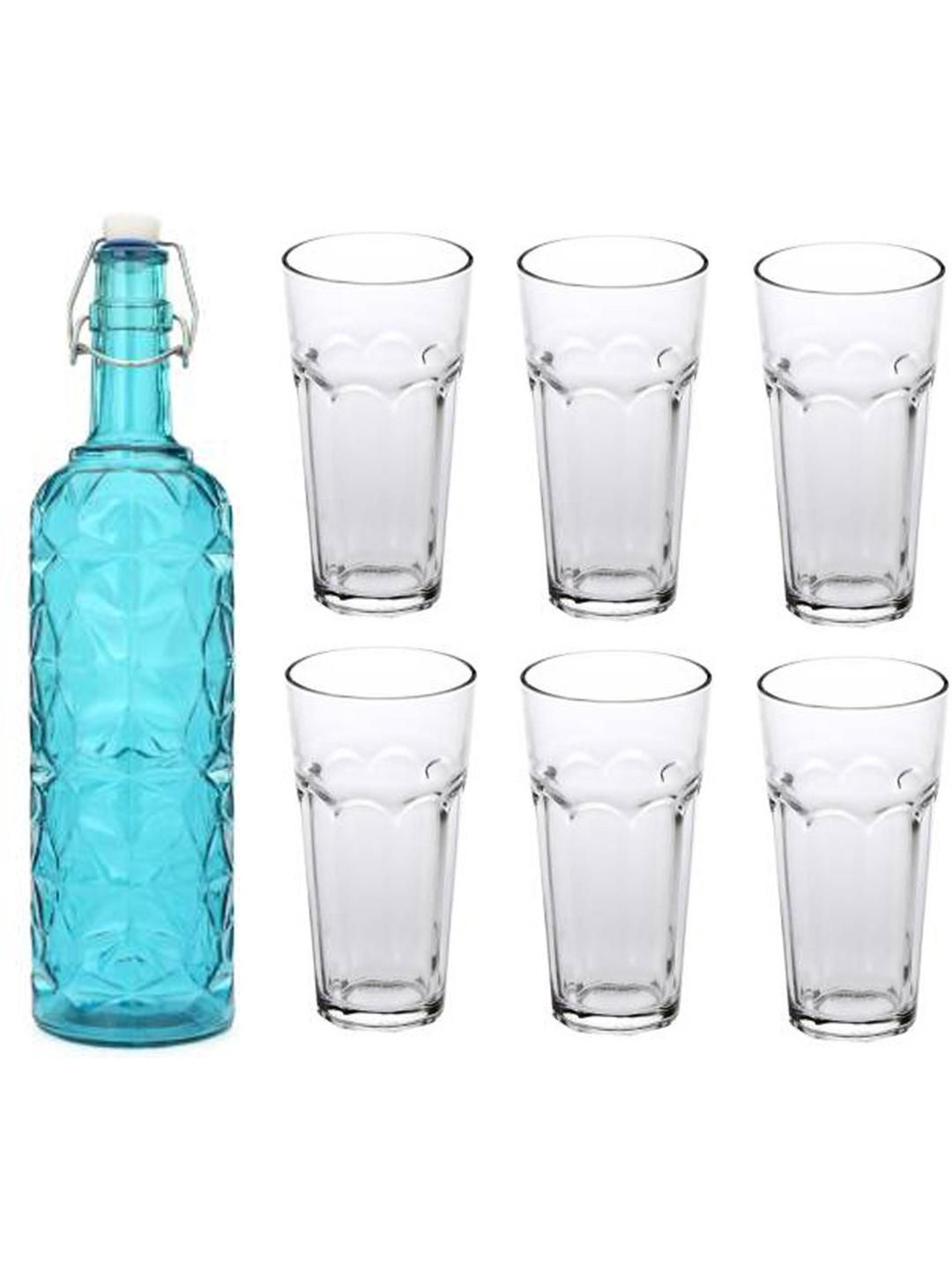     			AFAST Bottle Glass Set Blue Glass Water Bottle 300 mL ( Set of 7 )