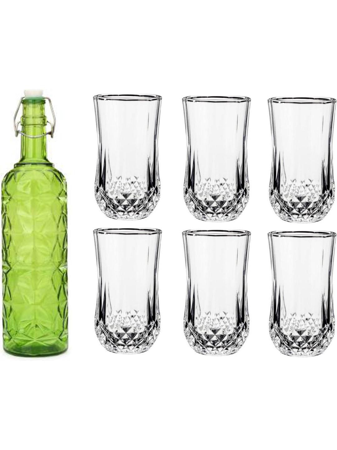     			AFAST Bottle Glass Set Green Glass Water Bottle 350 mL ( Set of 7 )