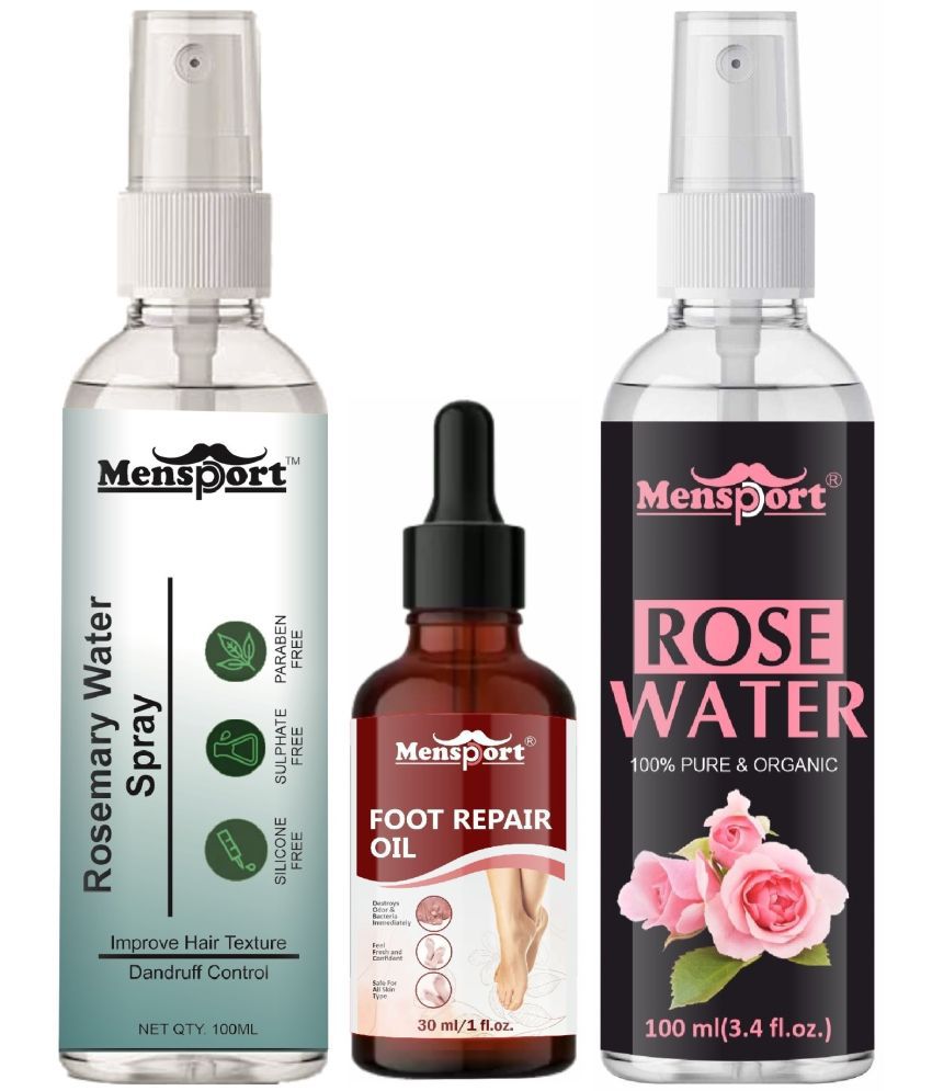     			Mensport Rosemary Water | Hair Spray For Hair Regrowth 100ml, Foot Repair Oil 30ml & Natural Rose Water 100ml - Set of 3 Items