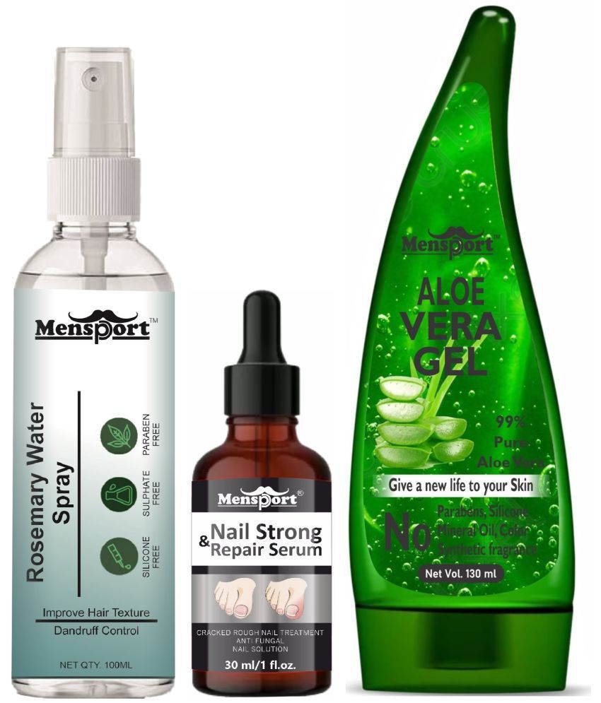     			Mensport Rosemary Water | Hair Spray For Hair Regrowth 100ml, Nail Strong and Repair Serum 30ml & Natural Aloe Vera Gel 130ml - Set of 3 Items