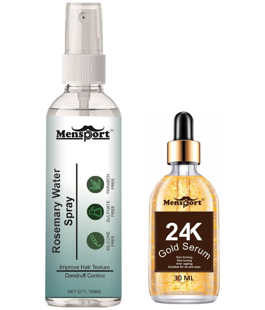     			Mensport Rosemary Water | Hair Spray For Hair Regrowth 100ml & 24K Gold Serum for Anti Ageing 30ml - Set of 2 Items