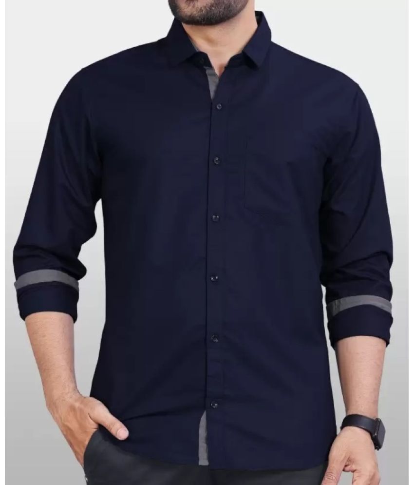     			Supersquad Cotton Blend Regular Fit Solids Full Sleeves Men's Casual Shirt - Navy Blue ( Pack of 1 )