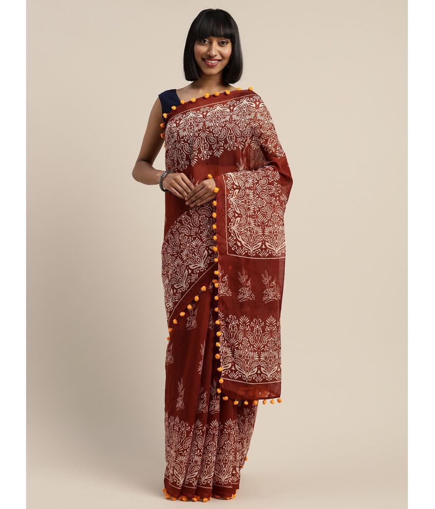     			Vaamsi Art Silk Printed Saree With Blouse Piece - Brown ( Pack of 1 )