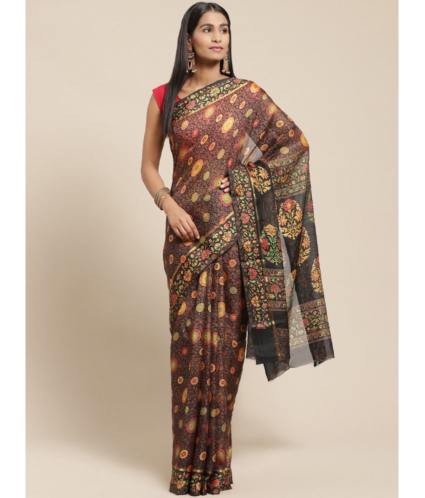     			Vaamsi Cotton Blend Printed Saree With Blouse Piece - Black ( Pack of 1 )