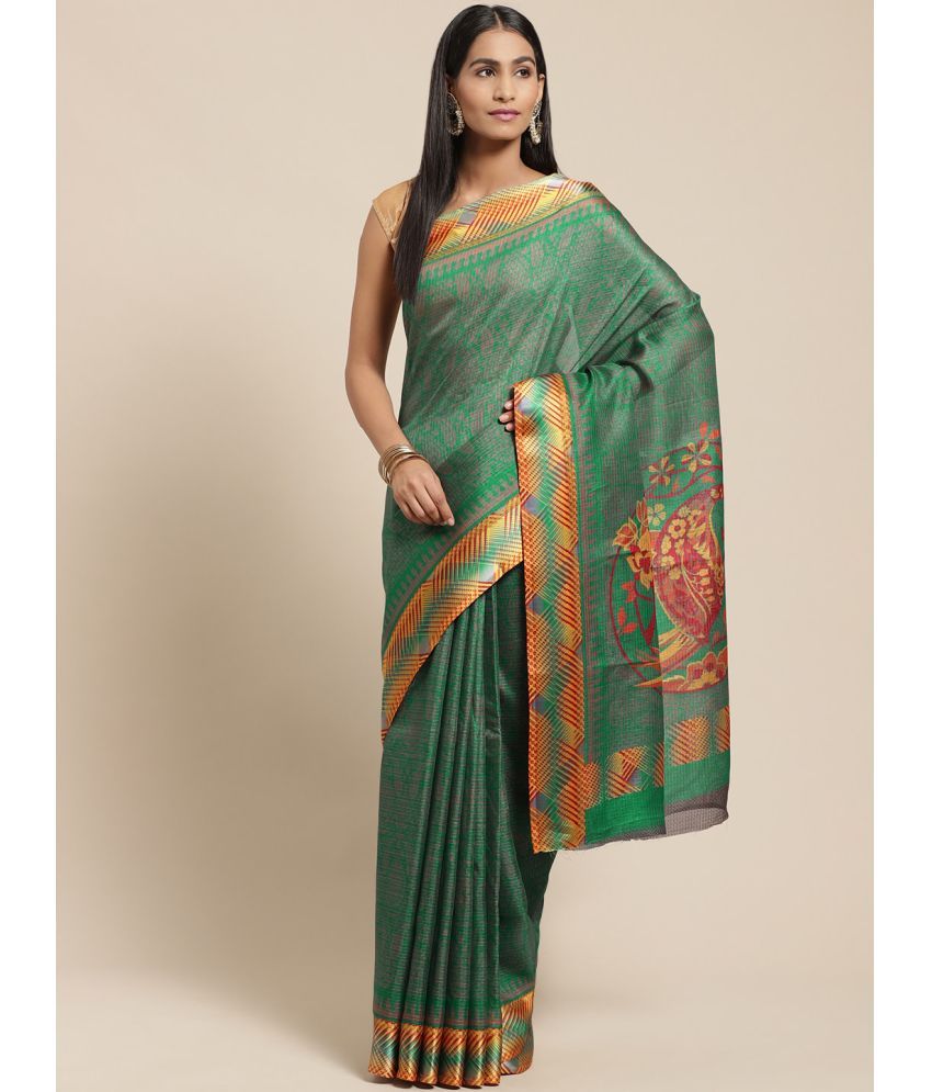     			Vaamsi Cotton Blend Printed Saree With Blouse Piece - Green ( Pack of 1 )