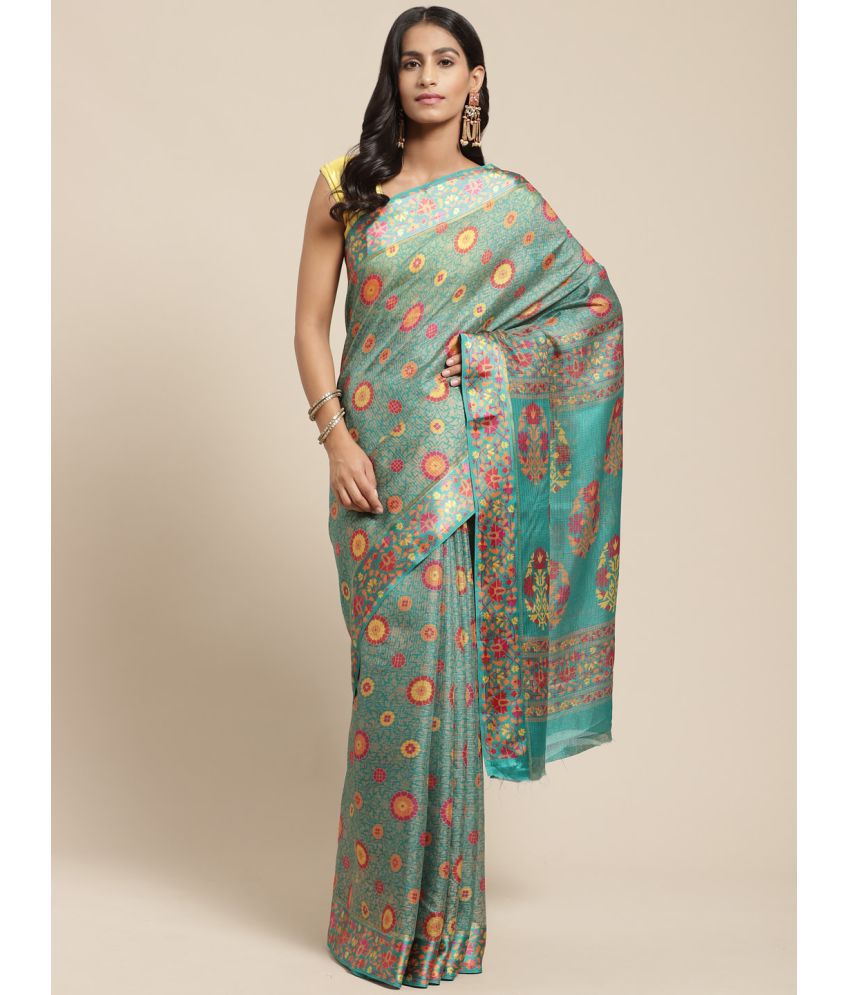     			Vaamsi Cotton Blend Printed Saree With Blouse Piece - Green ( Pack of 1 )