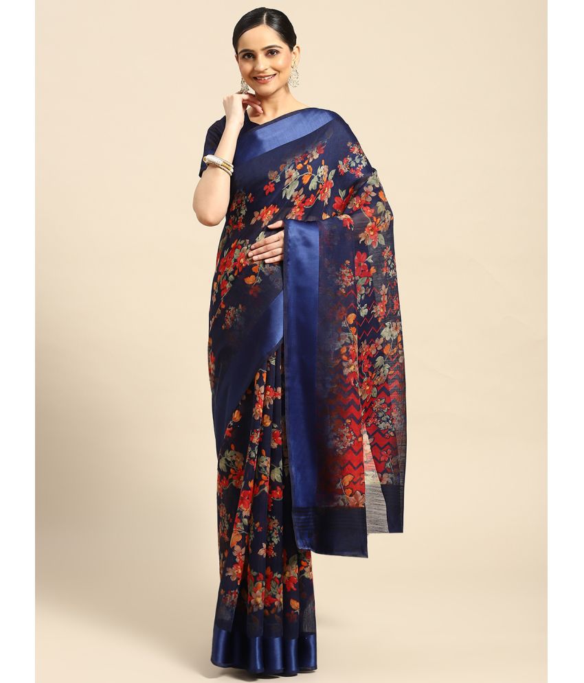     			Vaamsi Cotton Blend Printed Saree With Blouse Piece - Blue ( Pack of 1 )