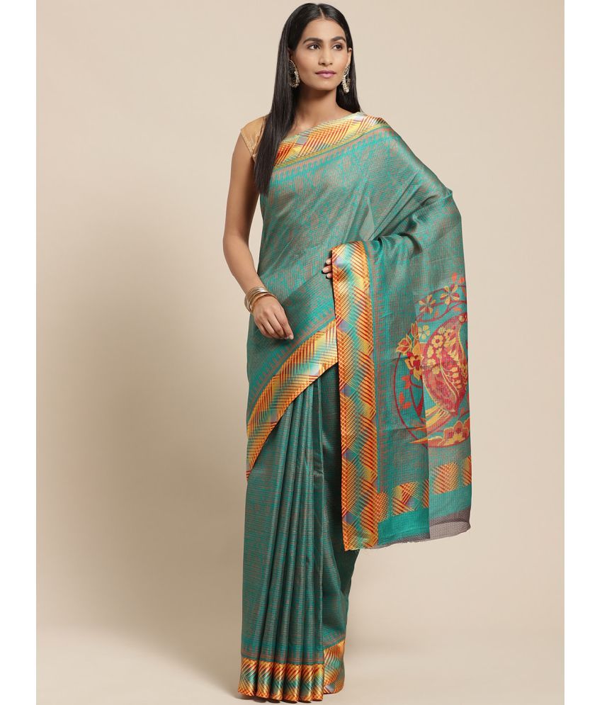     			Vaamsi Cotton Blend Printed Saree With Blouse Piece - Green ( Pack of 1 )