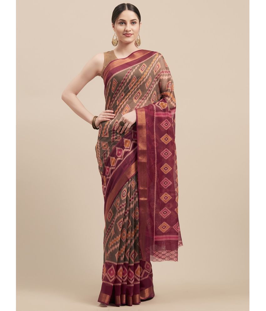     			Vaamsi Linen Printed Saree With Blouse Piece - Pink ( Pack of 1 )