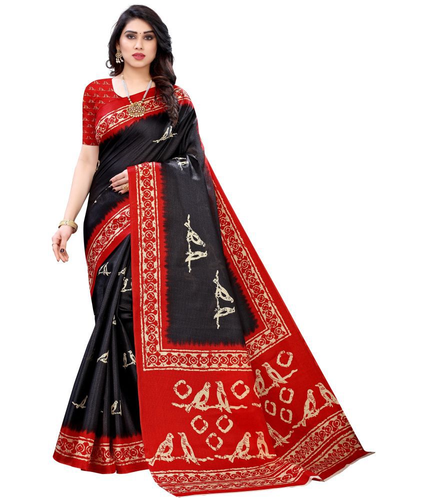     			Vkaran Cotton Silk Applique Saree Without Blouse Piece - Black ( Pack of 1 )
