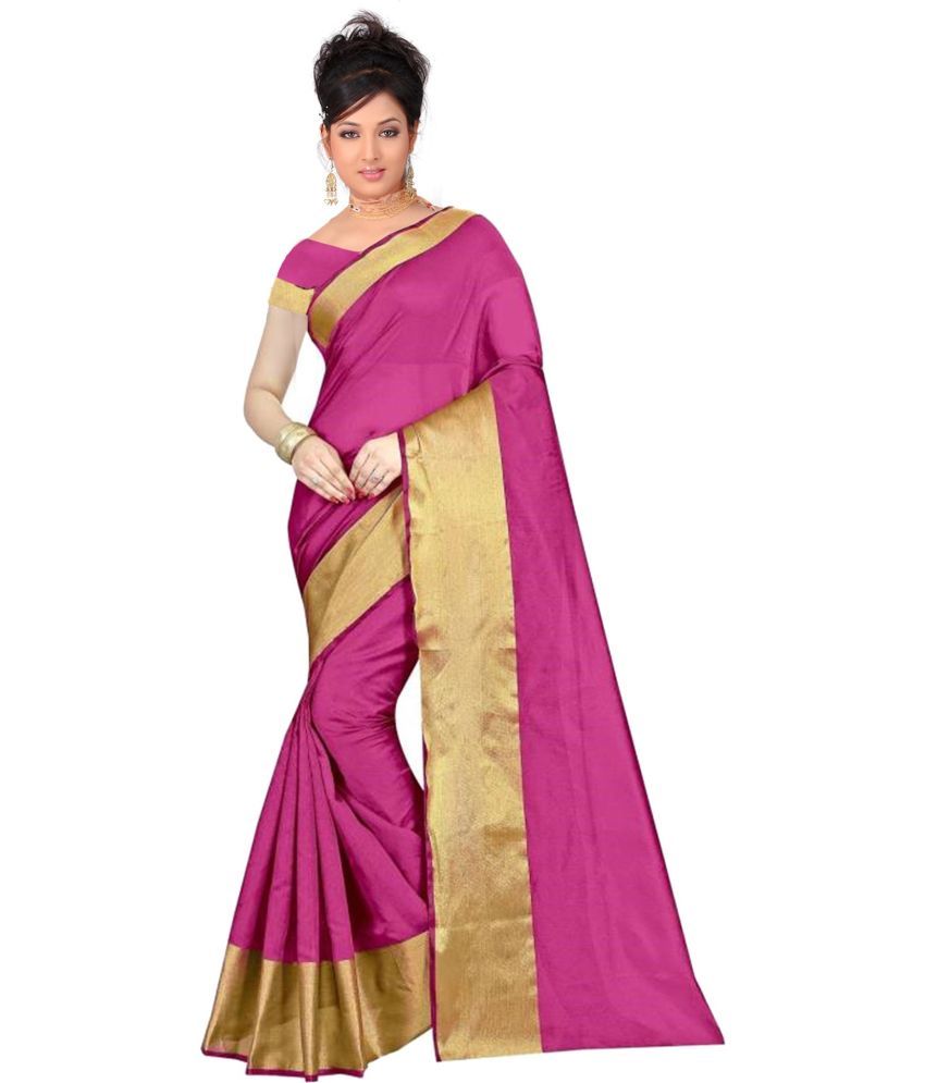     			Vkaran Cotton Silk Applique Saree Without Blouse Piece - Pink ( Pack of 1 )