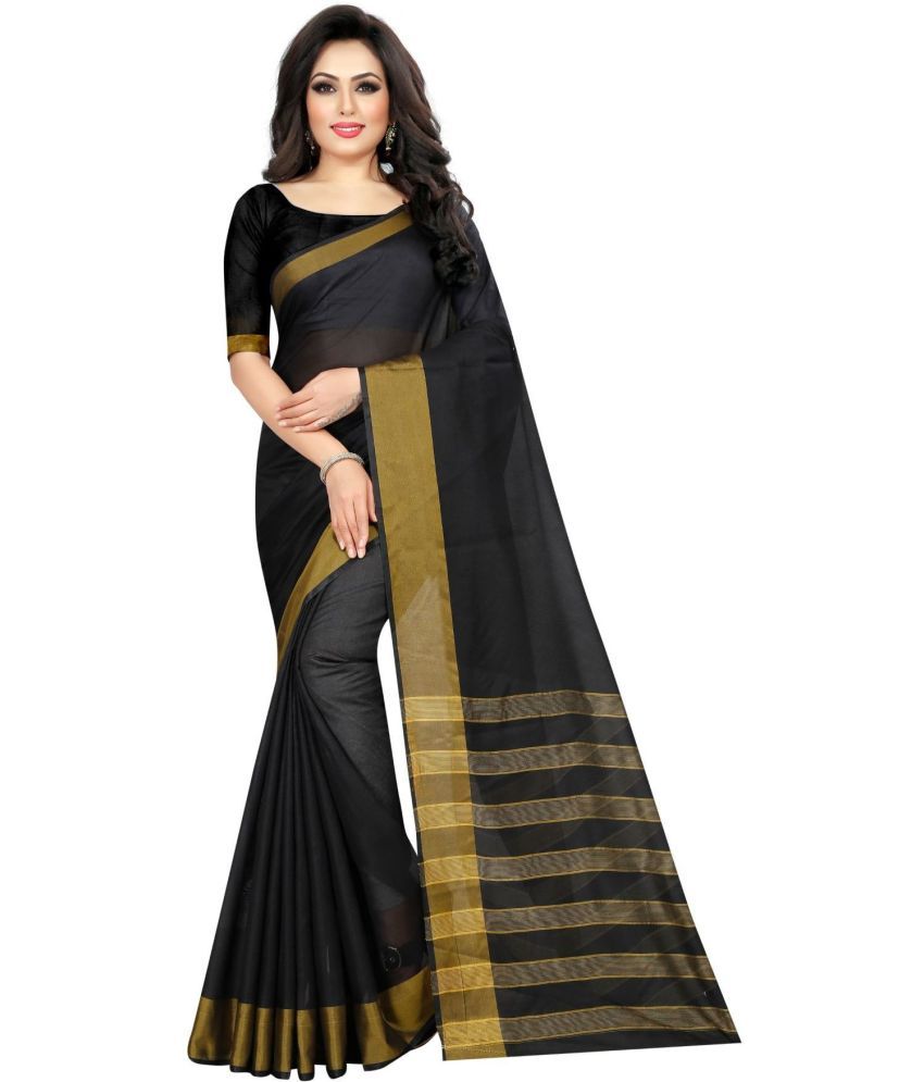     			Vkaran Cotton Silk Applique Saree Without Blouse Piece - Black ( Pack of 1 )