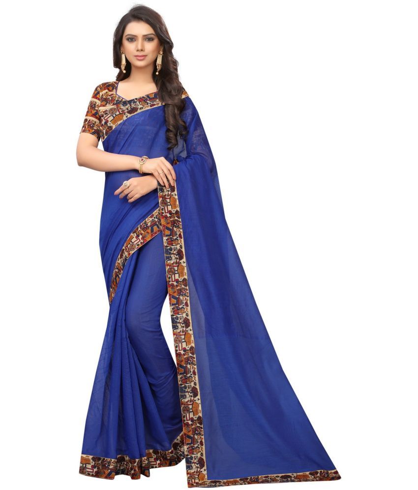     			Vkaran Cotton Silk Applique Saree Without Blouse Piece - Blue ( Pack of 1 )