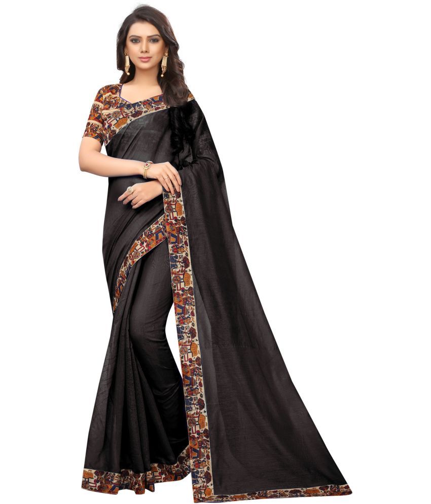     			Vkaran Cotton Silk Applique Saree Without Blouse Piece - Black ( Pack of 1 )