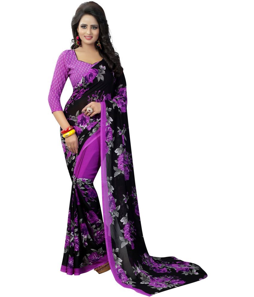     			Vkaran Cotton Silk Applique Saree Without Blouse Piece - Purple ( Pack of 1 )