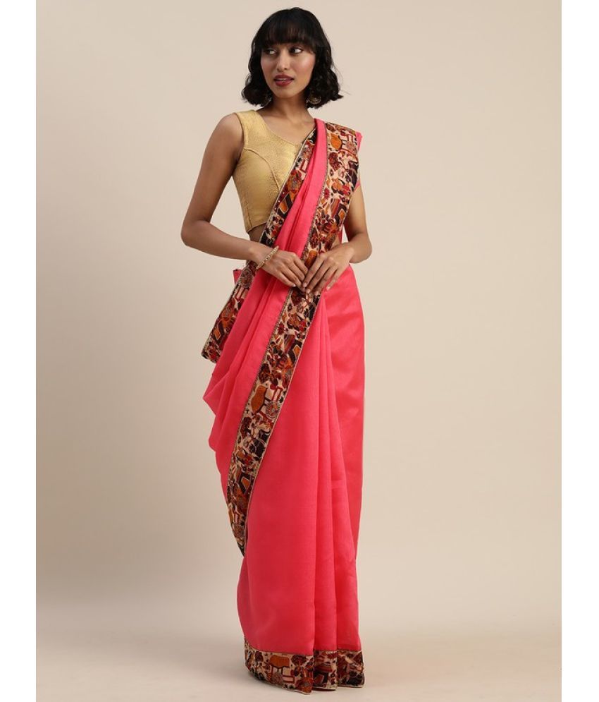     			Vkaran Cotton Silk Applique Saree Without Blouse Piece - Pink ( Pack of 1 )