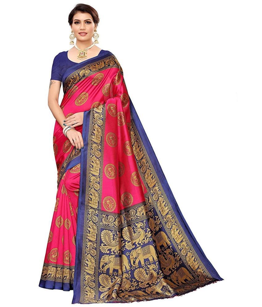     			Vkaran Cotton Silk Applique Saree Without Blouse Piece - Pink ( Pack of 1 )