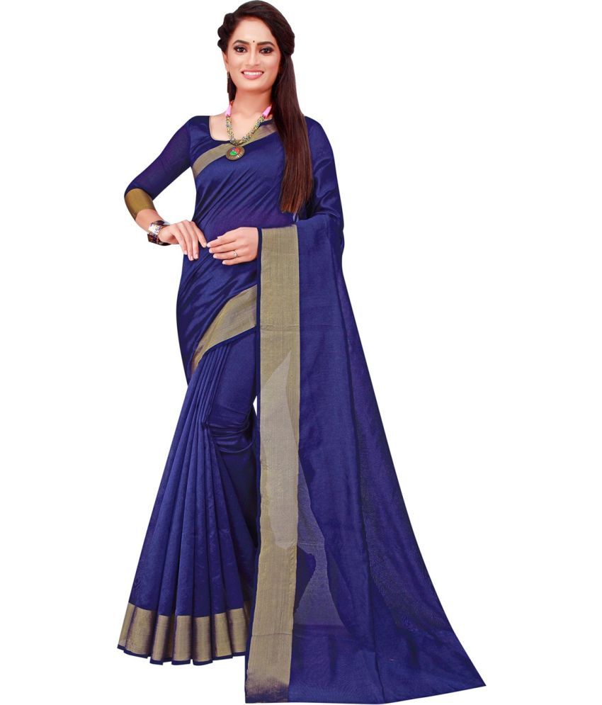     			Vkaran Cotton Silk Embellished Saree Without Blouse Piece - Blue ( Pack of 1 )