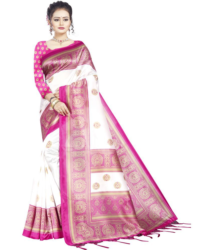     			Vkaran Cotton Silk Embellished Saree Without Blouse Piece - Pink ( Pack of 1 )