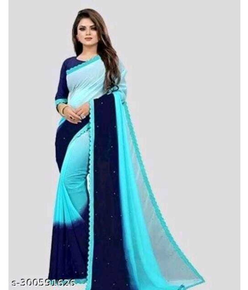     			Vkaran Cotton Silk Embellished Saree Without Blouse Piece - Blue ( Pack of 1 )